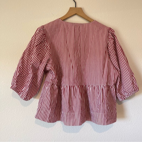 Velvet Heart Striped Top sz Medium Red White Bow Front Cropped Puff Sleeve - Picture 9 of 9